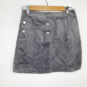 LF One Way Grey Button Detail Corduroy Mini Skirt Women's Size 8 NWT